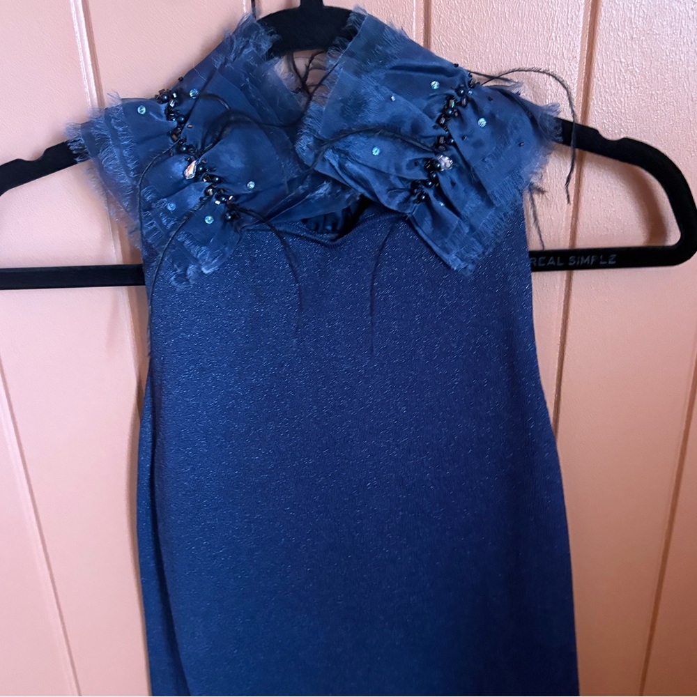 Blue Beaded Feather Top View 2